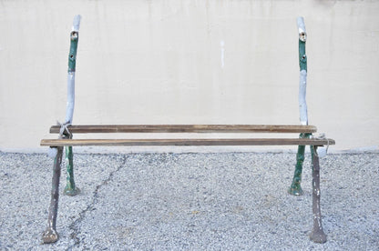 Antique Victorian Cast Iron Faux Bois Green Branch Twig Garden Bench Legs - Pair