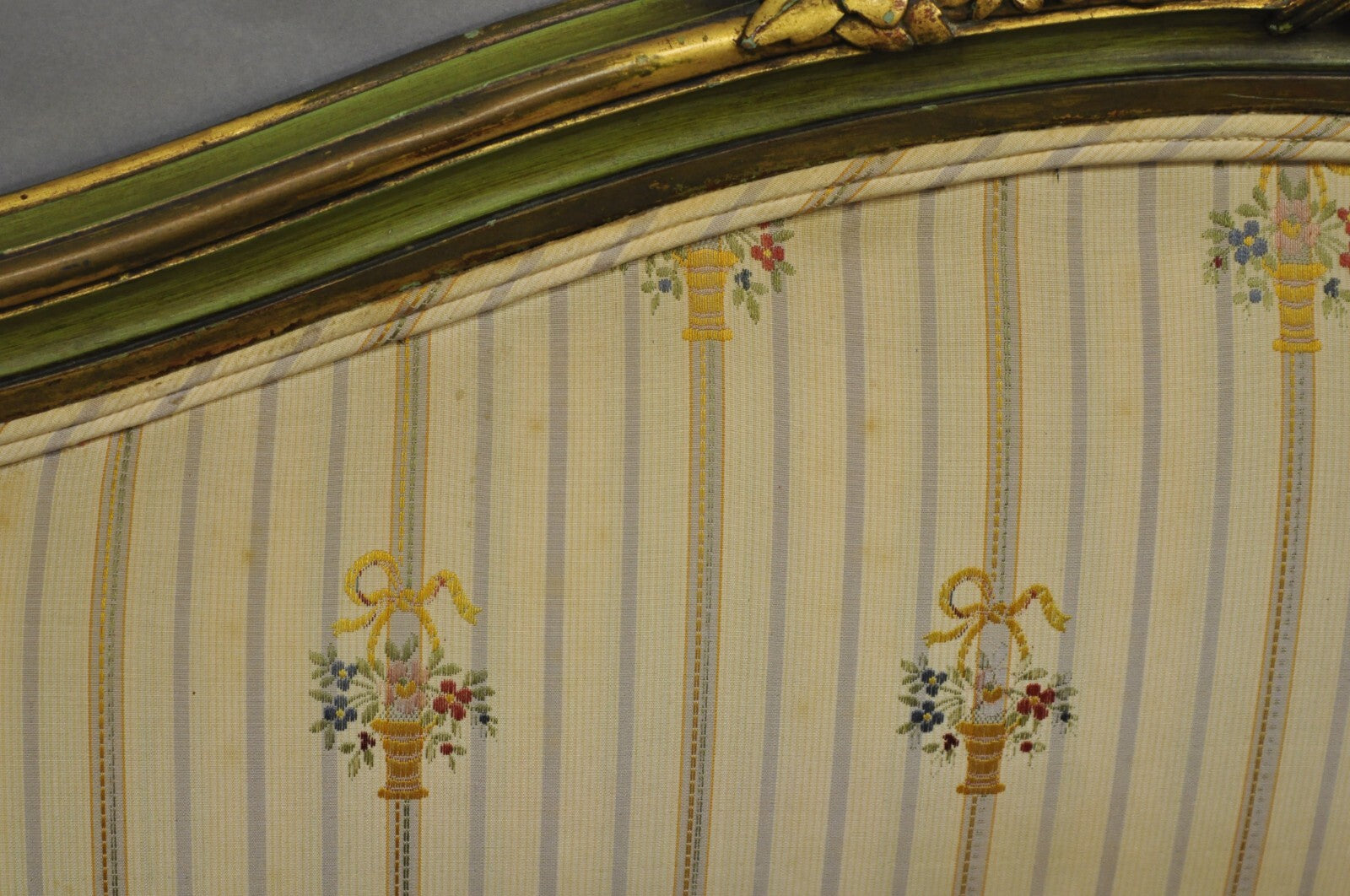 Antique French Louis XVI Style Green Painted Upholstered Twin Bed by Vanleigh