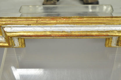 Vintage Italian Regency Silver & Gold Gilt Wood Frame Beveled Glass Wall Mirror