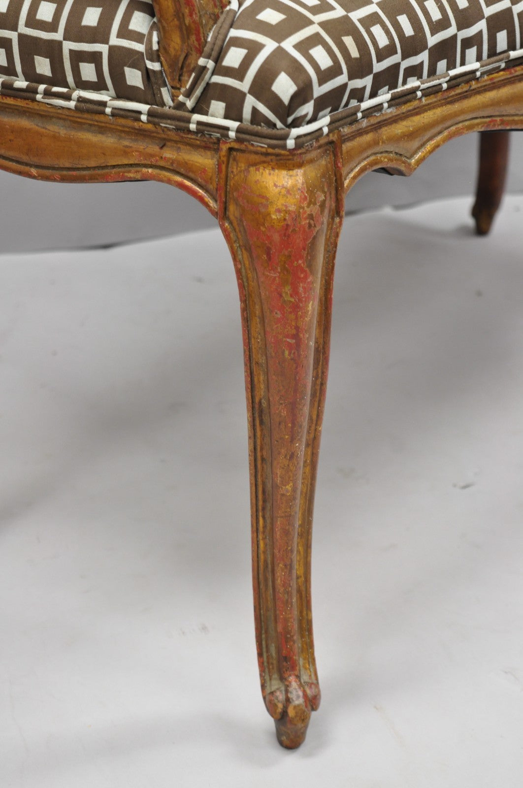 Vintage French Louis XV Style Distressed Gold Gilt Cane Back Vanity Bench Seat