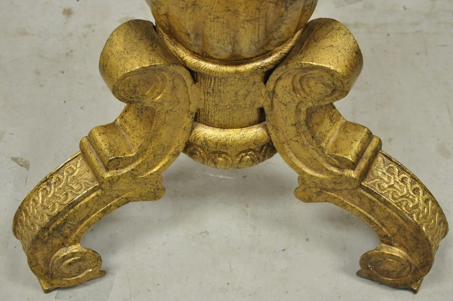 Vintage Baroque Style Gold Cast Aluminum Metal Tripod Pedestal Table Base
