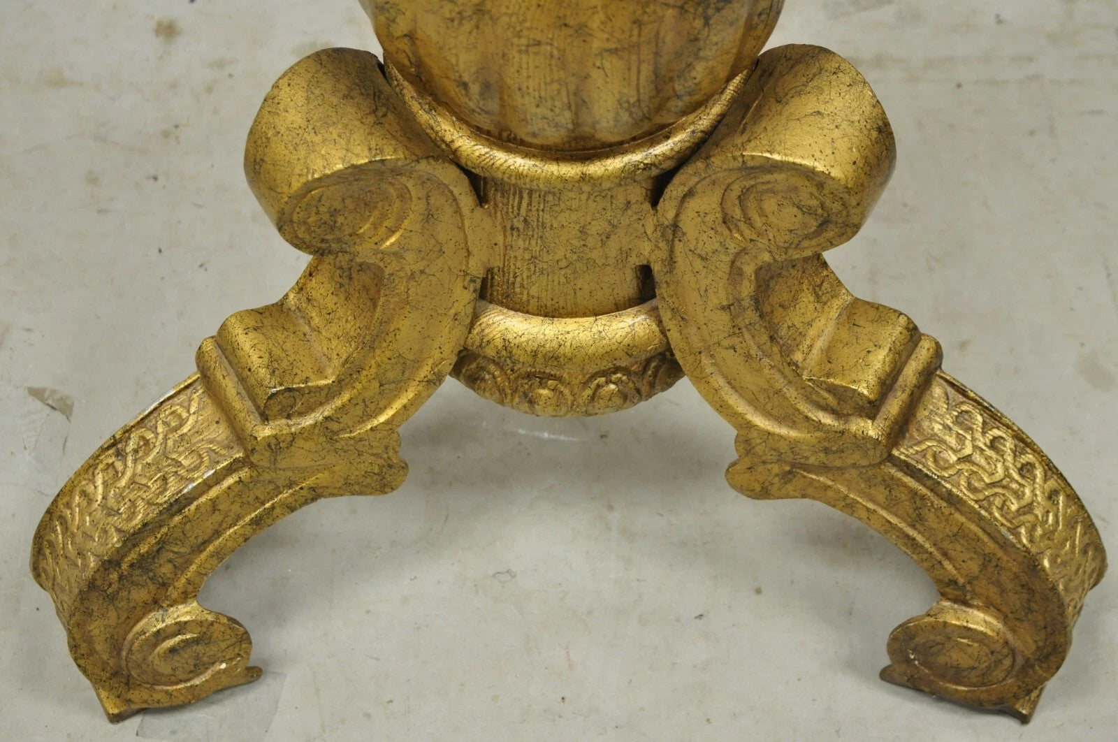 Vintage Baroque Style Gold Cast Aluminum Metal Tripod Pedestal Table Base