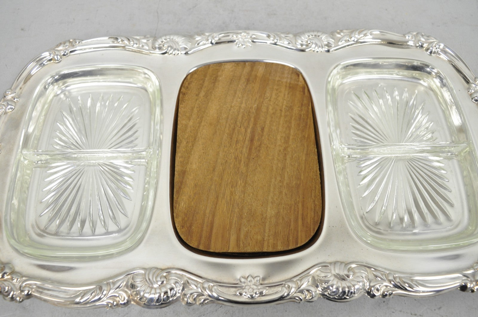 Newport Gorham YB157 Silver Plated 3 Section Cheese Cracker Serving Platter Tray