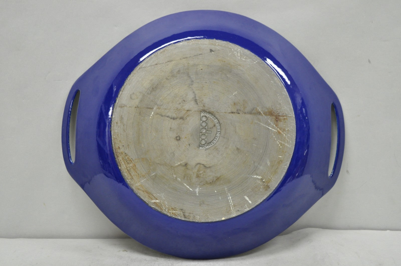 Vintage Michael Lax Copco Denmark Modern Blue Enamel Cast Iron Paella Dish Pan