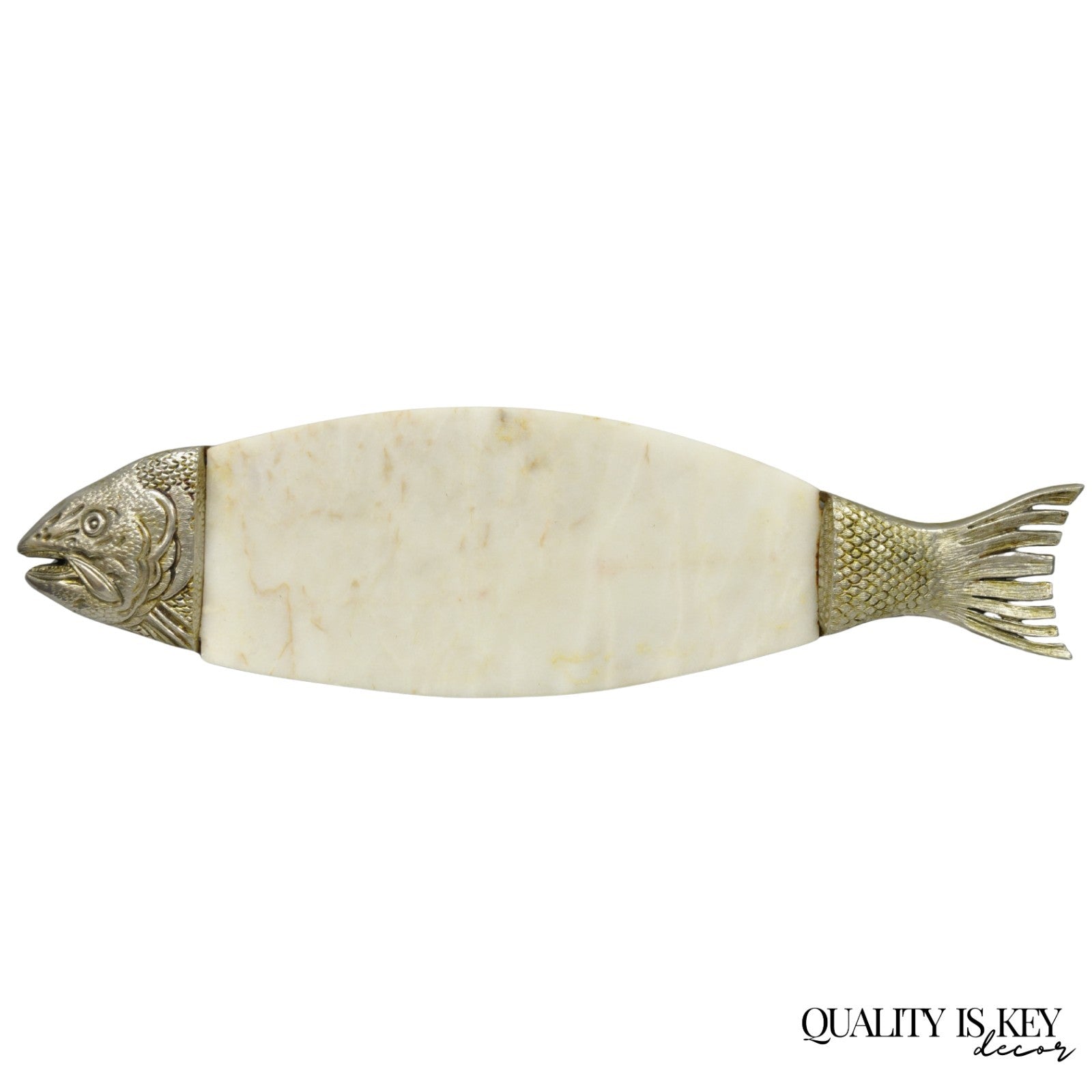 Vintage Mid Century Modern Fish Marble Metal Cutting Board Sushi Serving Platter