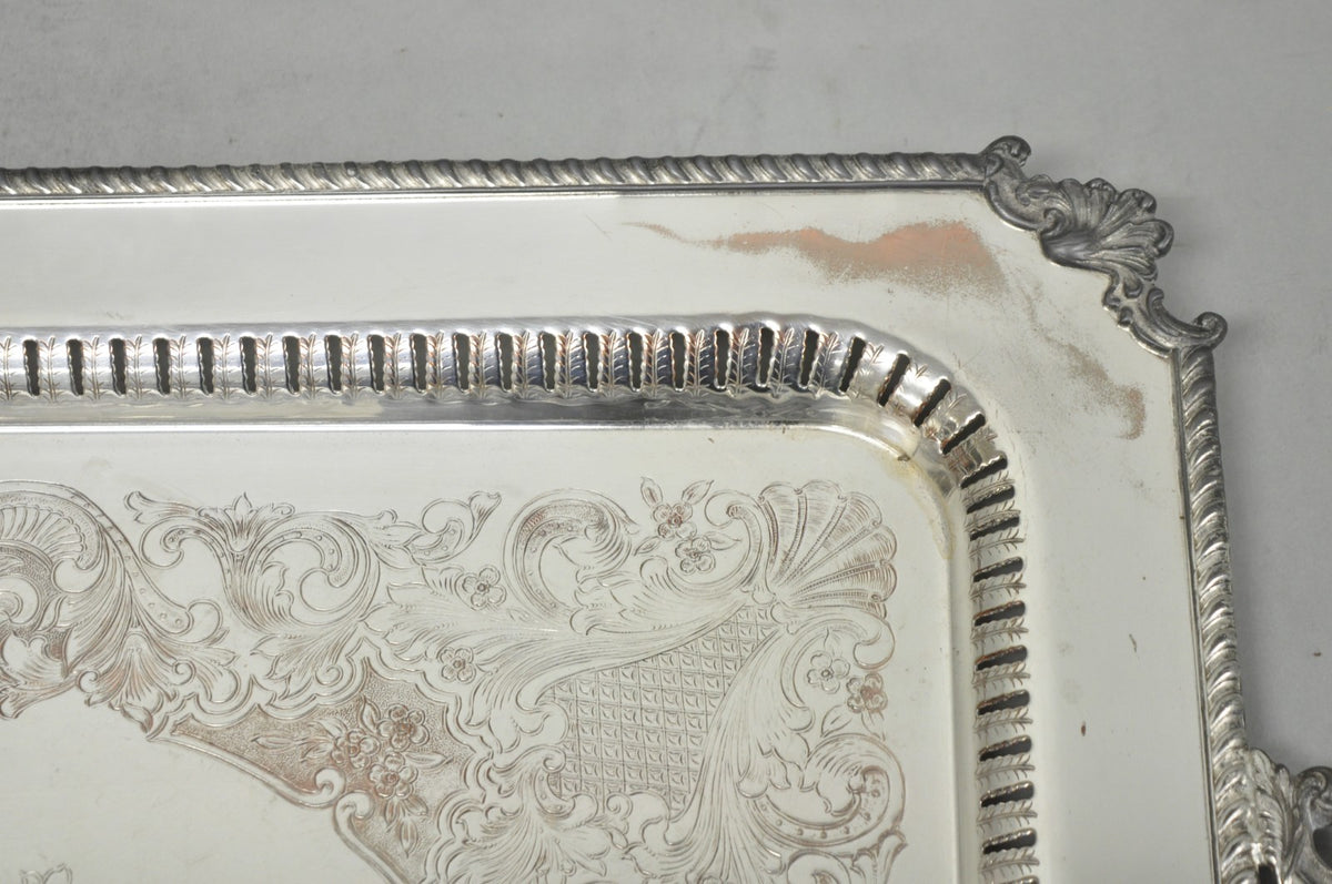 Vintage English Victorian Large Silver Plated Twin Handle Serving Platter Tray