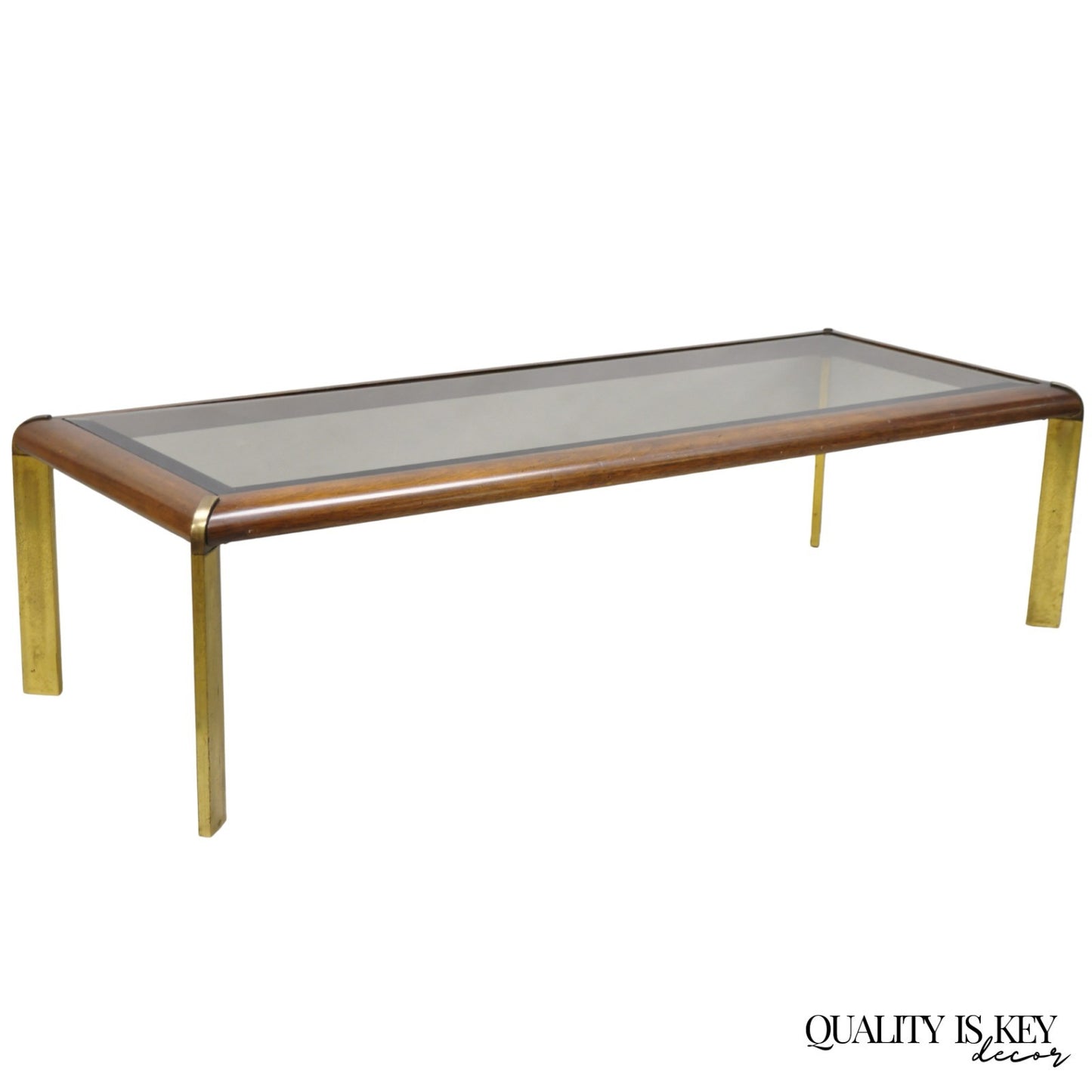 Vintage Lane Mid Century Modern Sculpted Brass Metal Wood Glass Top Coffee Table