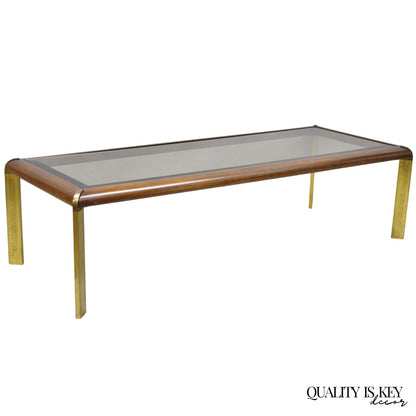 Vintage Lane Mid Century Modern Sculpted Brass Metal Wood Glass Top Coffee Table