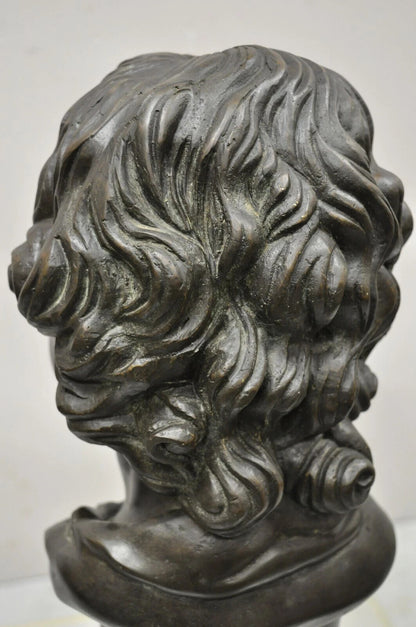 Maitland Smith Victorian Style 19" Bronze Boy Bust Head Sculpture on Marble Base