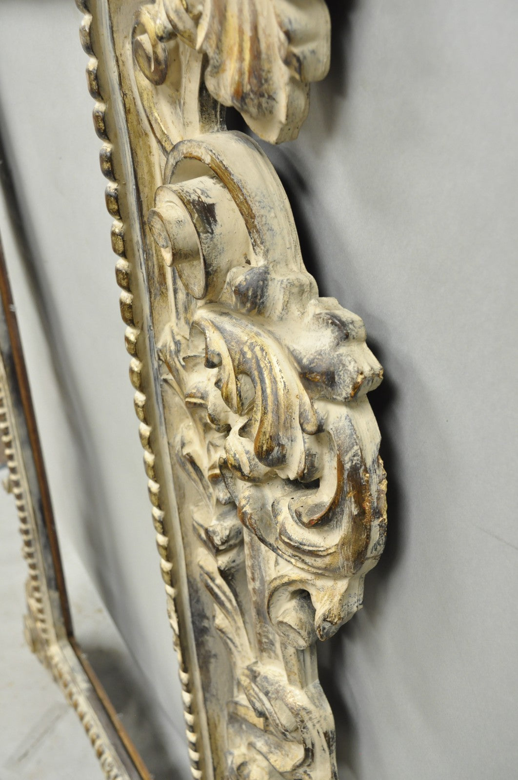 Large 78" Italian Baroque Rococo White Distress Painted Mirror Art Picture Frame