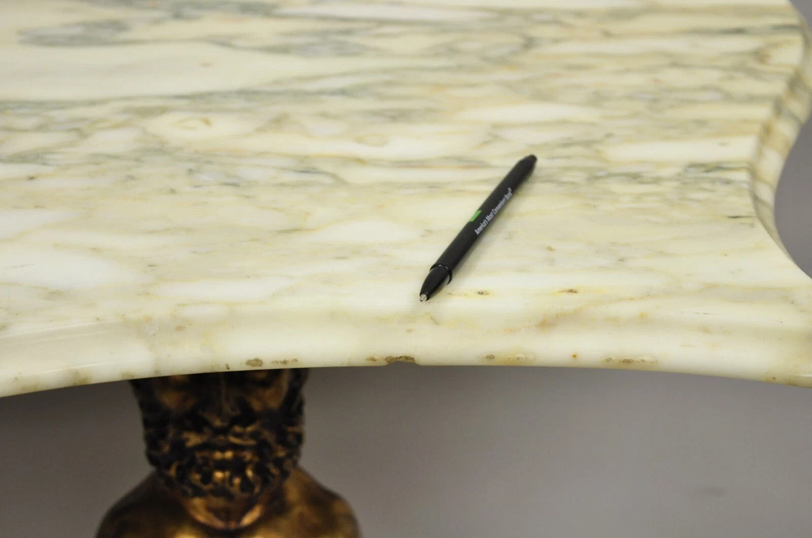 Vintage French Renaissance Victorian Style Gold Figural Marble Top Console Table
