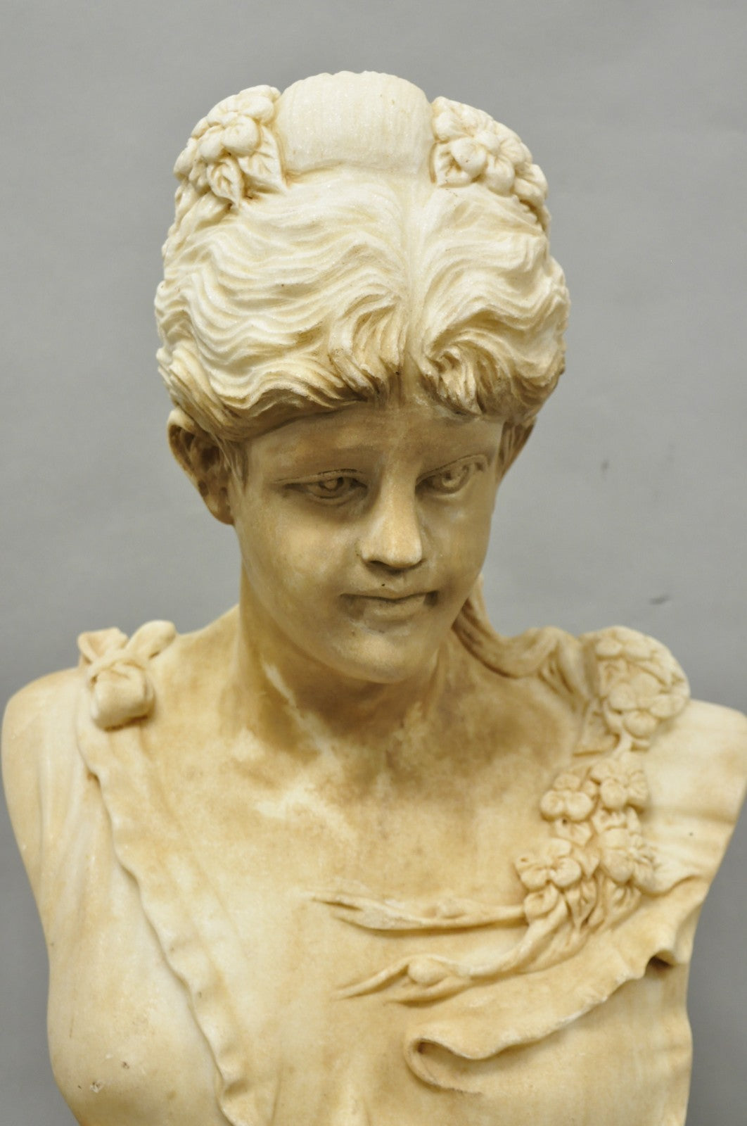 Vintage Victorian Style Carved Marble Young Lady Maiden Bust Statue Sculpture