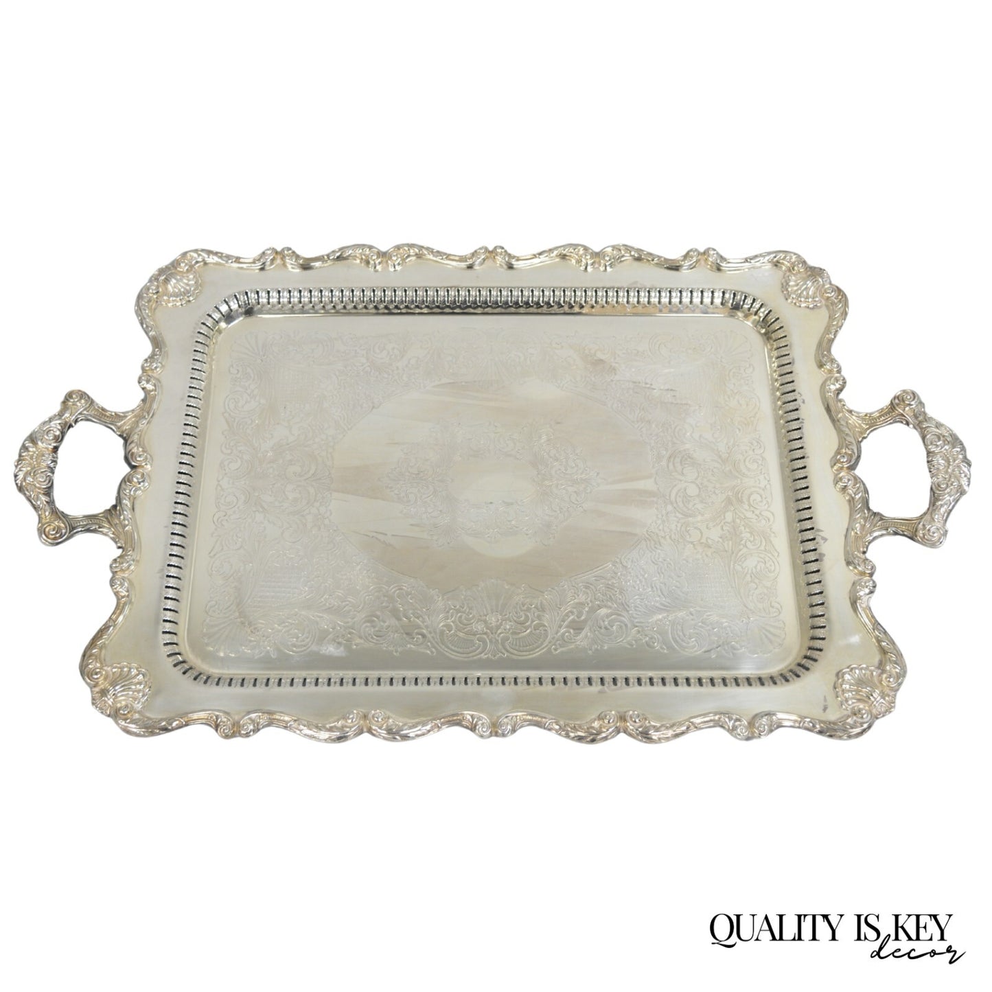 English Silver Large Victorian Silver Plated Rectangular Serving Platter Tray