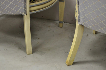 Vintage Hollywood Regency Cream Painted Cane Side Club Lounge Chairs - a Pair