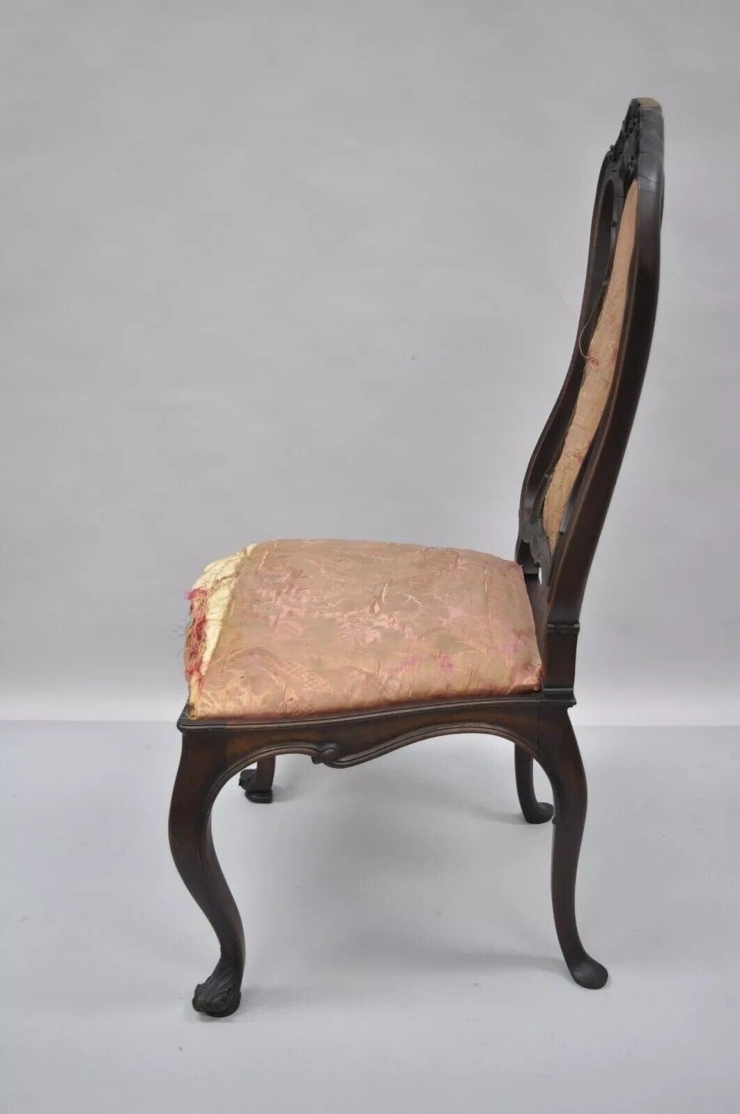 Antique Italian Baroque Carved Walnut Dining Chair French Style w/ Finished Back
