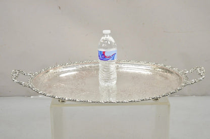 Antique English Victorian Silver Plated Repousse Oval Serving Platter Bar Tray