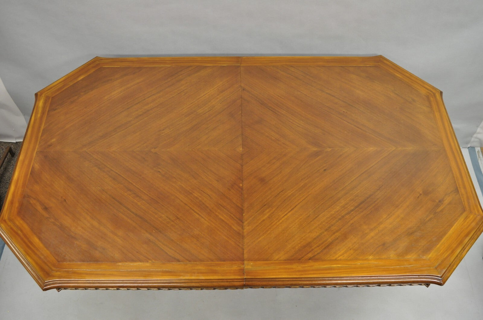 Antique French Baroque Rococo Revival Carved Walnut Dining Table w/ 2 Leaves