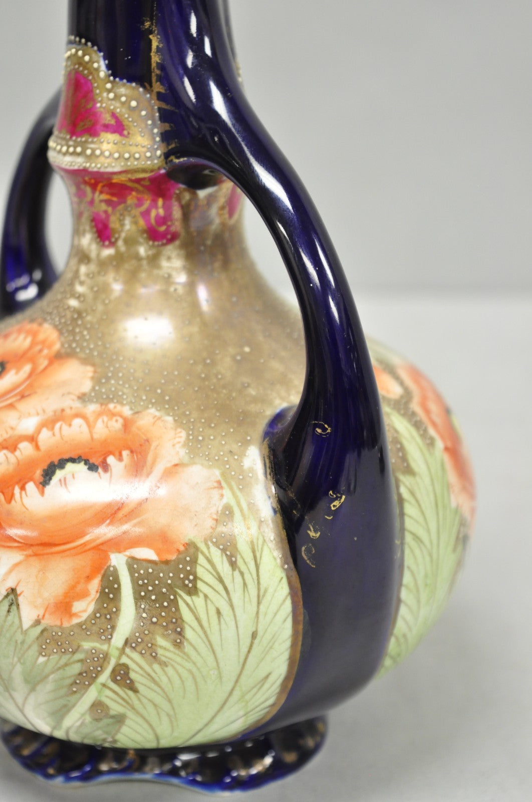 Antique Royal Nippon Hand Painted Nishiki Cobalt Blue Floral Vase With Stopper