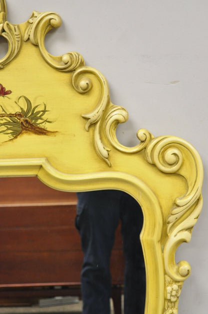 Vintage Yellow Chinoiserie Shell Carved Wall Mirror by Union National