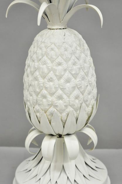 Vintage Italian Hollywood Regency White Tole Metal Figural Pineapple Table Lamp
