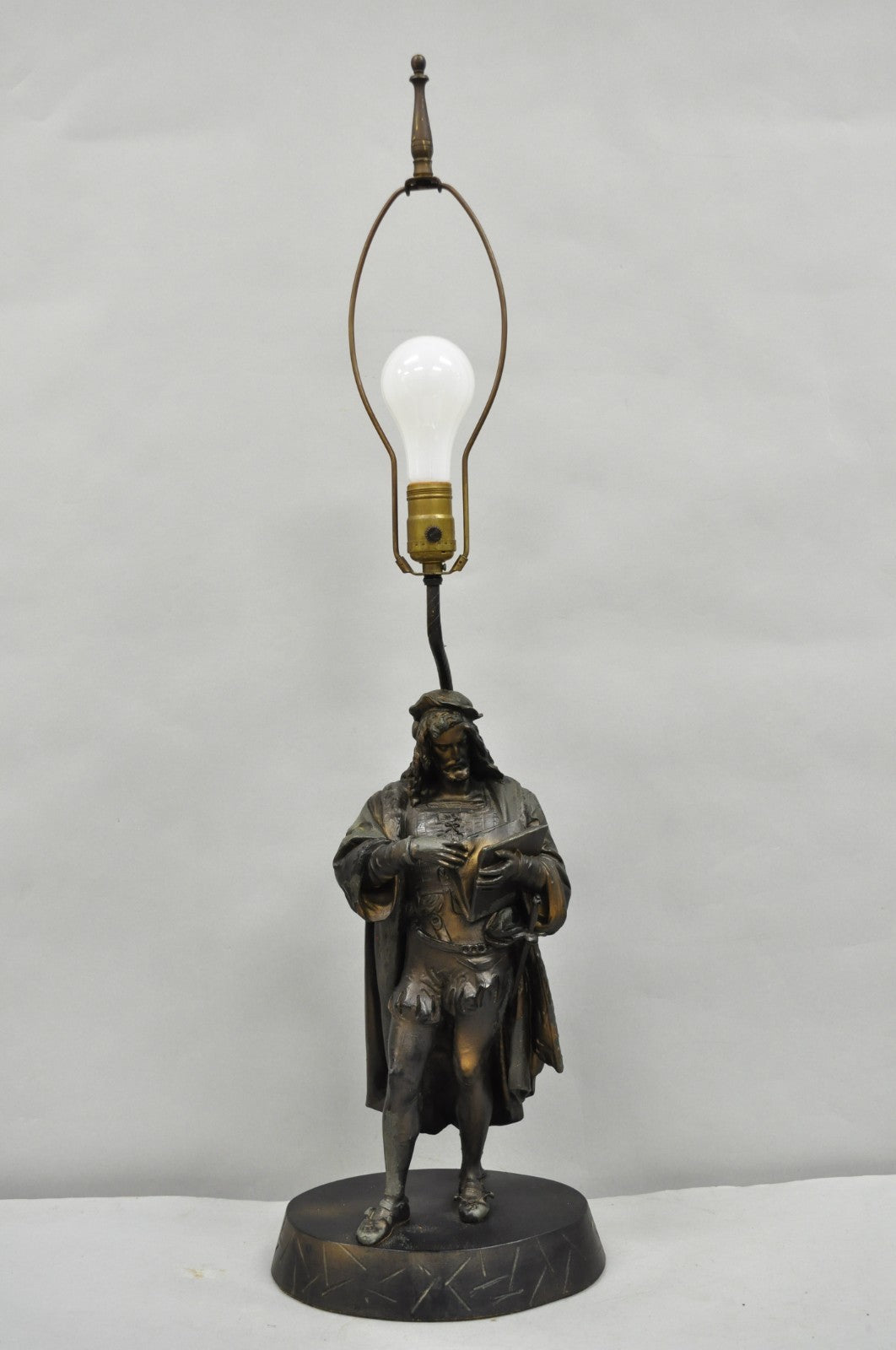 Antique French Renaissance Spelter Metal Statue of Cardinal Mazarin Table Lamp