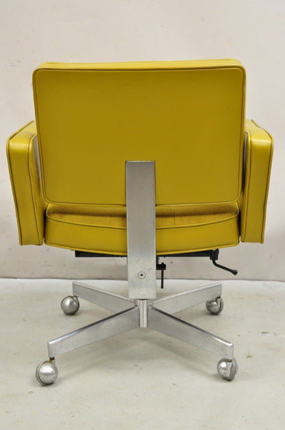 Shaw Walker Mid Century Modern Mustard Yellow Vinyl Swivel Office Desk Chair