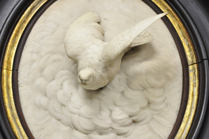 Antique Victorian Large Italian Oval Marble Relief Carved Dove Bird Wall Plaque