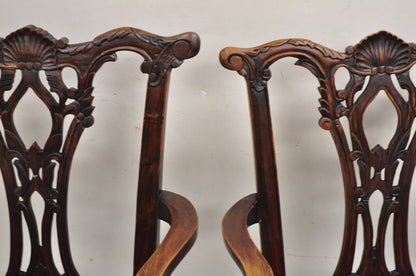 Chippendale Style Mahogany Carved Ball and Claw Dining Arm Chairs - a Pair