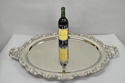 Vintage Extra Large Oval Silver Plated Serving Platter Bar Tray w/ Smoked Finish