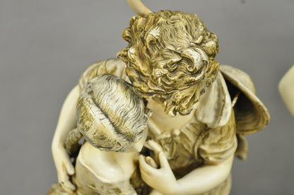 Antique L&F Moreau French Renaissance Large Figural Boy and Girl Table Lamp Pair