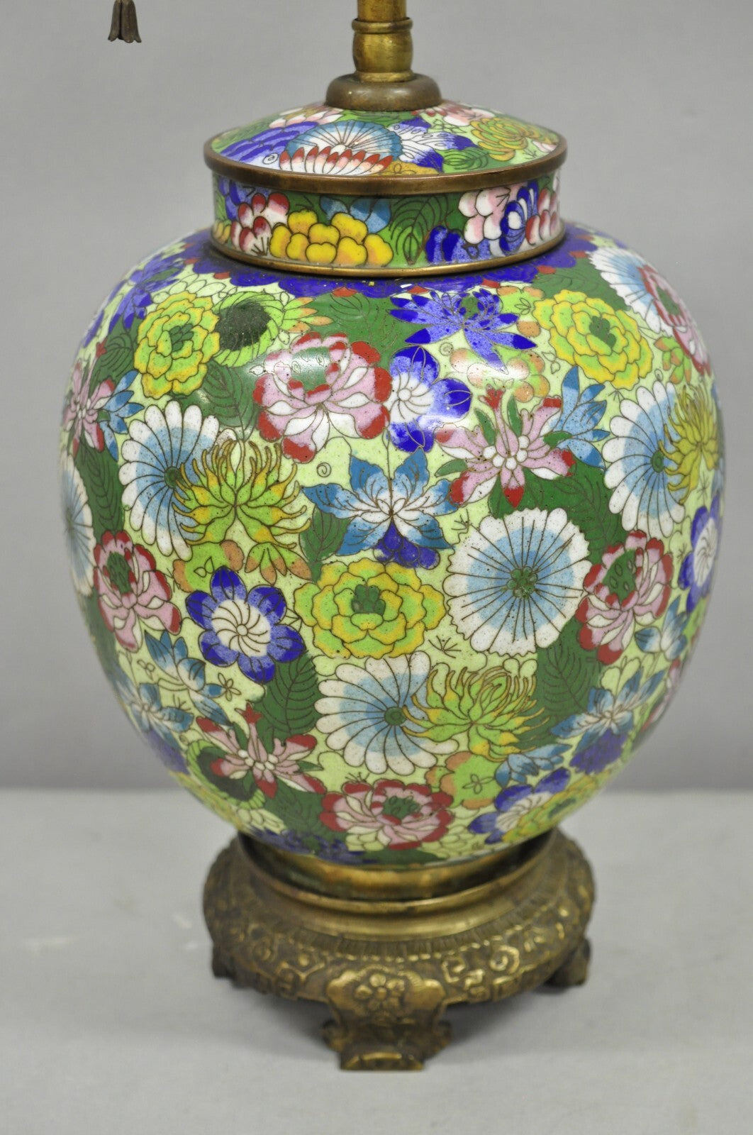 Cloisonne Porcelain Enamel Small Bronze Bulbous Chinese Ginger Jar Table Lamp