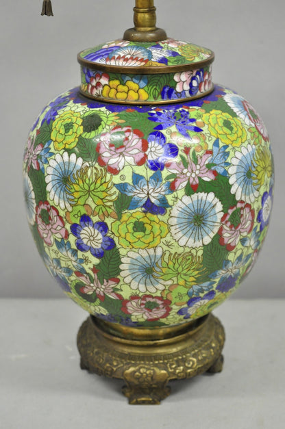 Cloisonne Porcelain Enamel Small Bronze Bulbous Chinese Ginger Jar Table Lamp