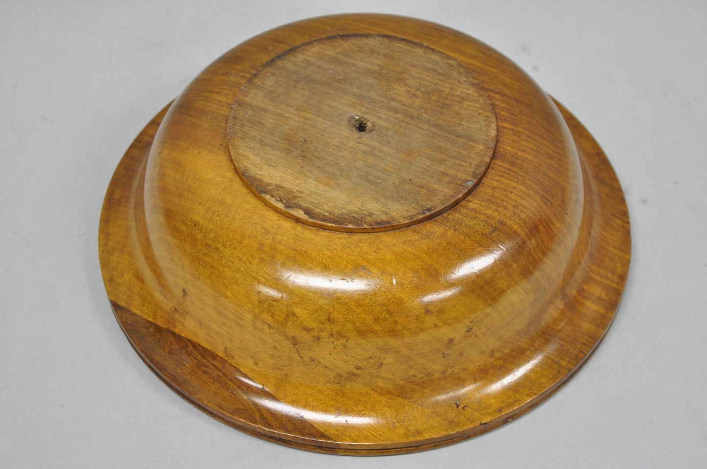 Vintage Mid Century Modern Turn Carved Double Rim Walnut Wooden Salad Fruit Bowl