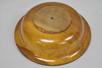 Vintage Mid Century Modern Turn Carved Double Rim Walnut Wooden Salad Fruit Bowl