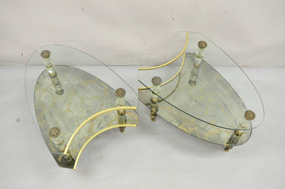 Vintage Hollywood Regency Two Tier Italian Églomisé Glass Side Tables - a Pair