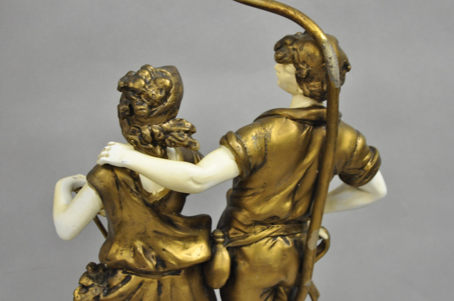 Antique French Renaissance Moreau Figural Metal Table Lamp, Wife & Farmer