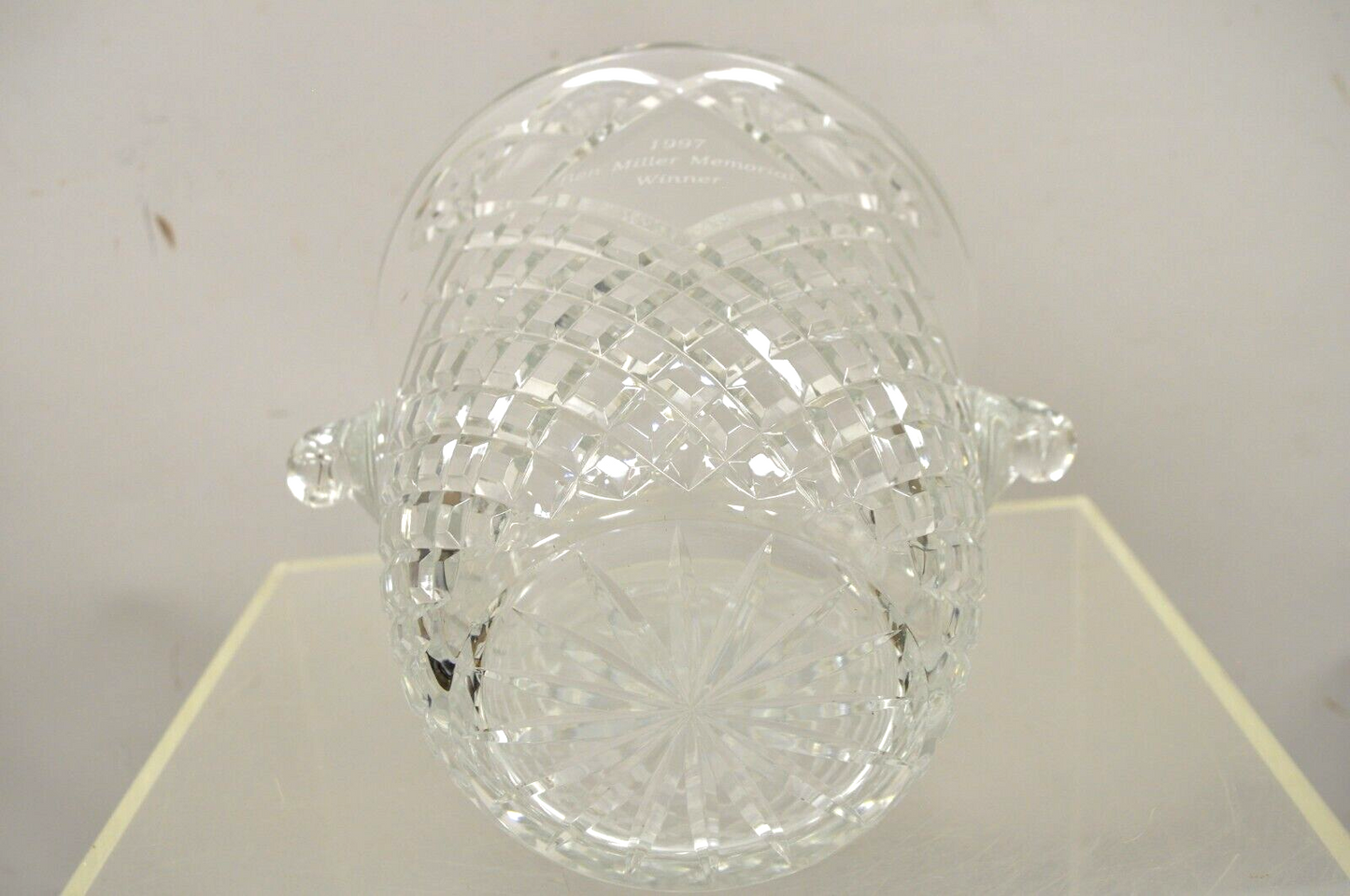 Vintage Heavy Diamond Cut Lead Crystal Glass Ice Bucket - Etched