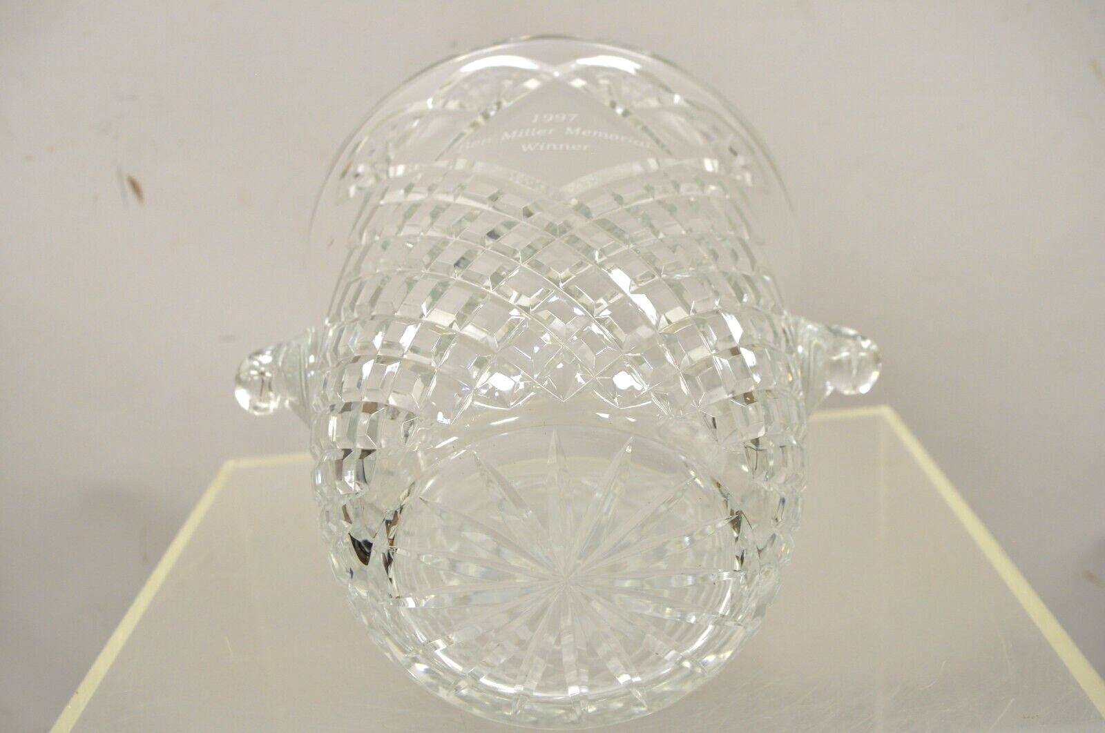 Vintage Heavy Diamond Cut Lead Crystal Glass Ice Bucket - Etched