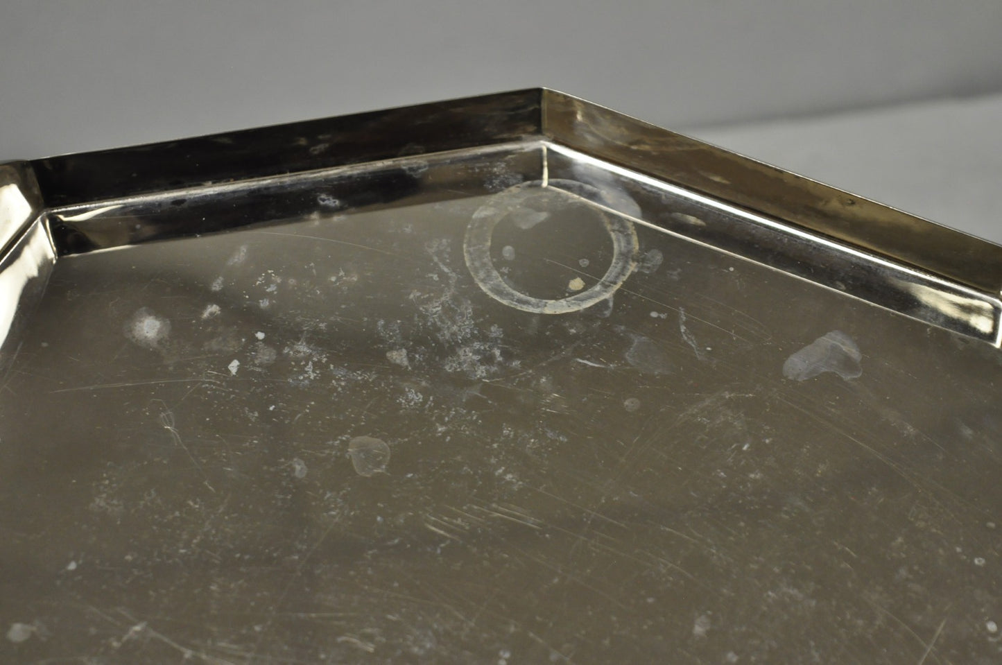 Modern Art Deco Style Silver Plated Nickel Octagonal Vanity Bar Tray "FE"