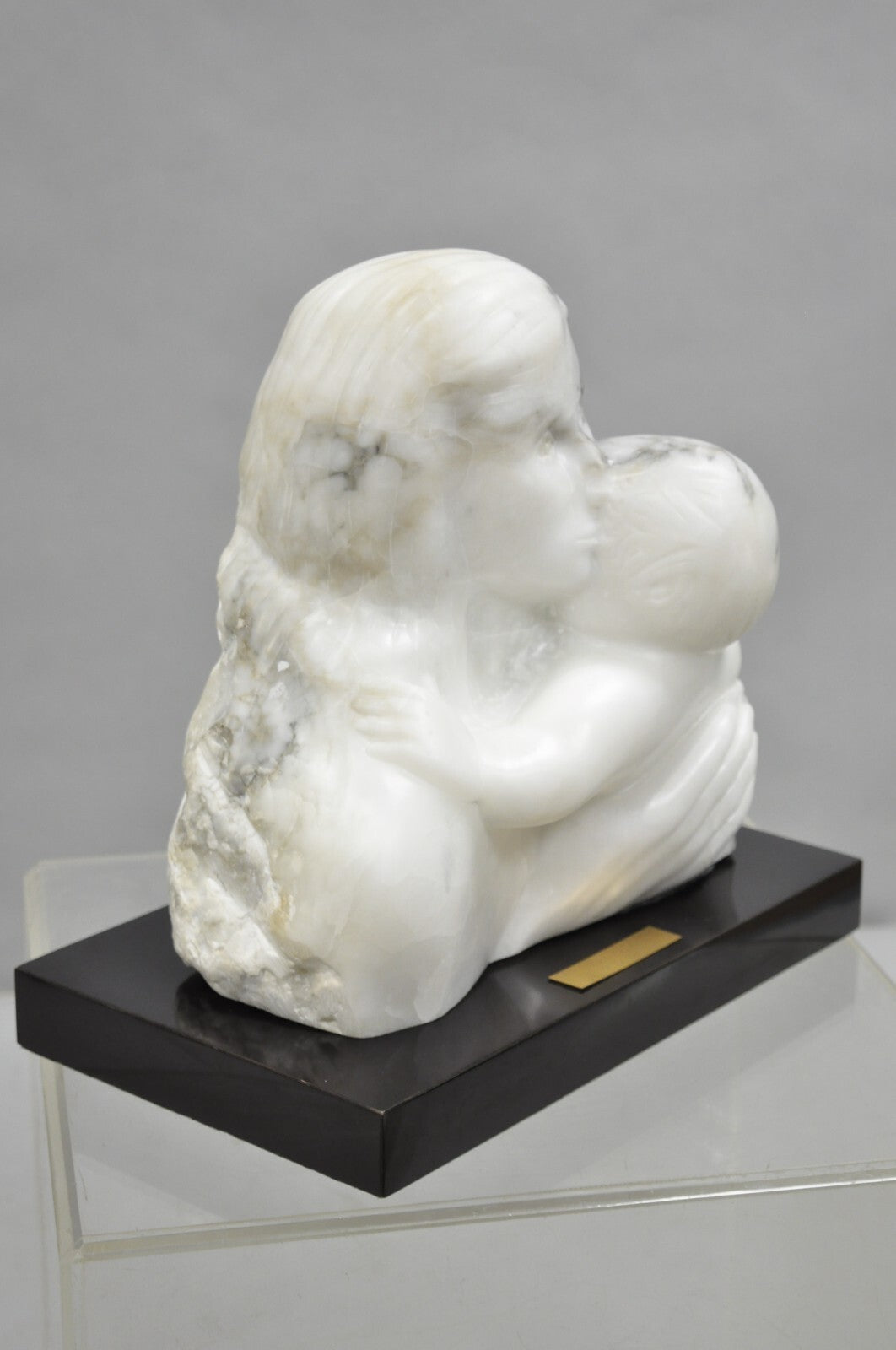 Morton Gaffin "Love, 1988" Modernist Mother & Child White Alabaster Sculpture
