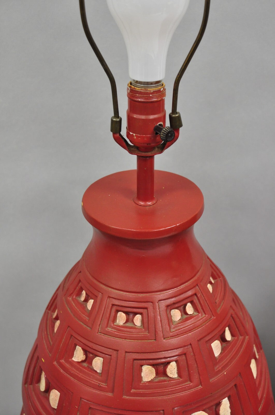 Mid Century Modern Space Age Red Ceramic "Beehive" Large Table Lamps - a Pair
