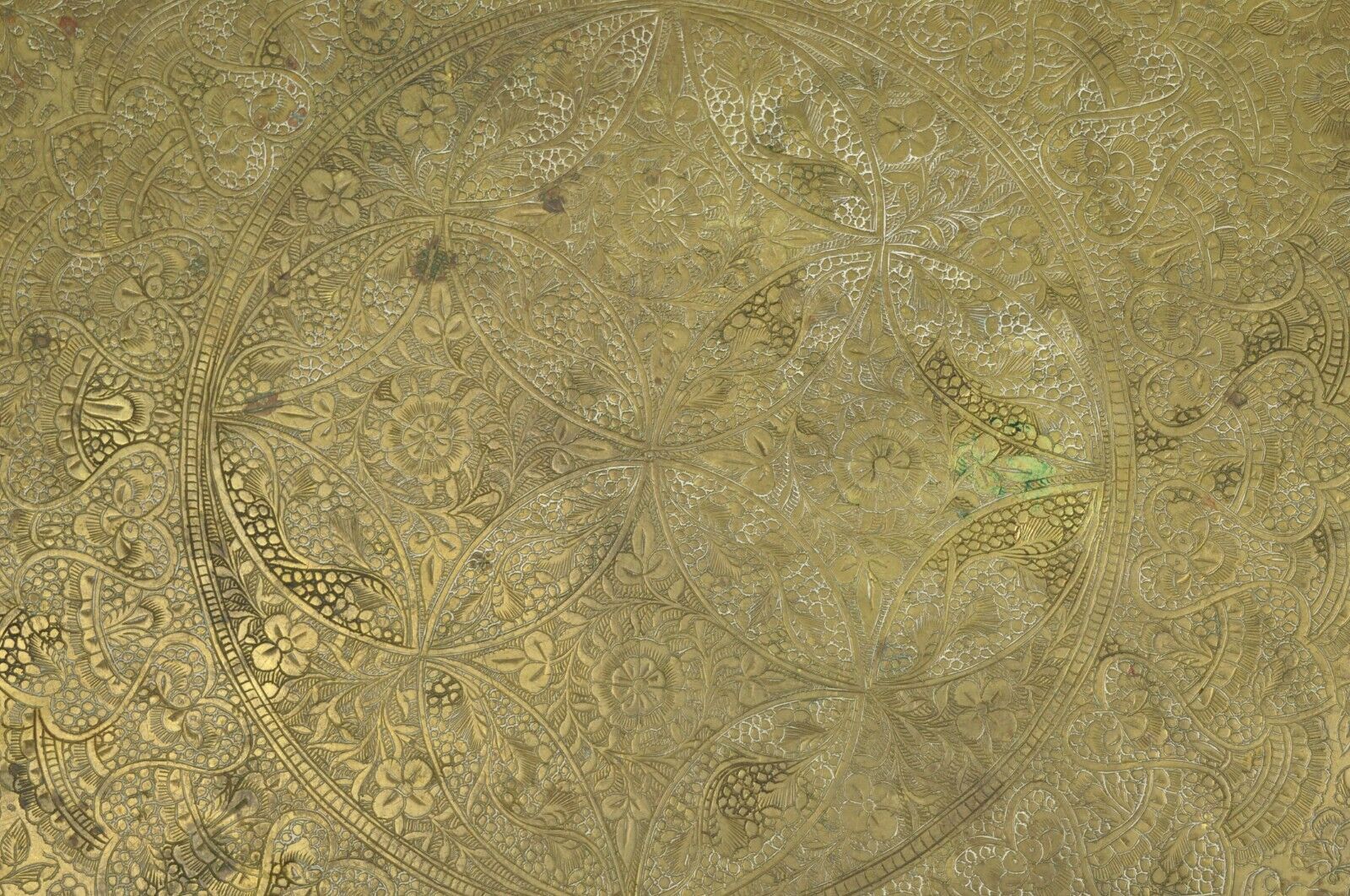 Vintage Moroccan Middle Eastern Solid Brass Large Round Engraved 33.5" Tray Top