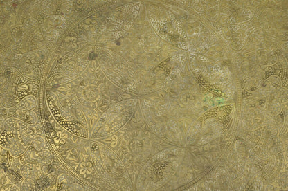 Vintage Moroccan Middle Eastern Solid Brass Large Round Engraved 33.5" Tray Top