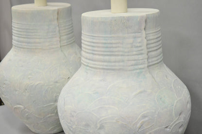 Vintage Postmodern Beach House Ceramic Plaster White Bulbous Table Lamps, a Pair