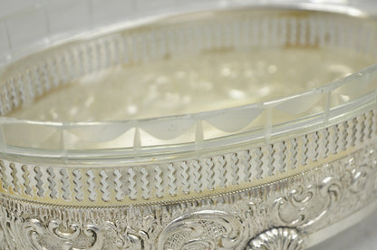 Vintage Italian Regency Silver Plated Dolphin Handle Glass Candy Dish Jardiniere