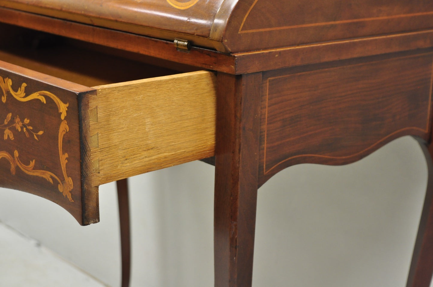 Antique French Louis XV Style Marquetry Inlaid Drop Front Ladies Writing Desk