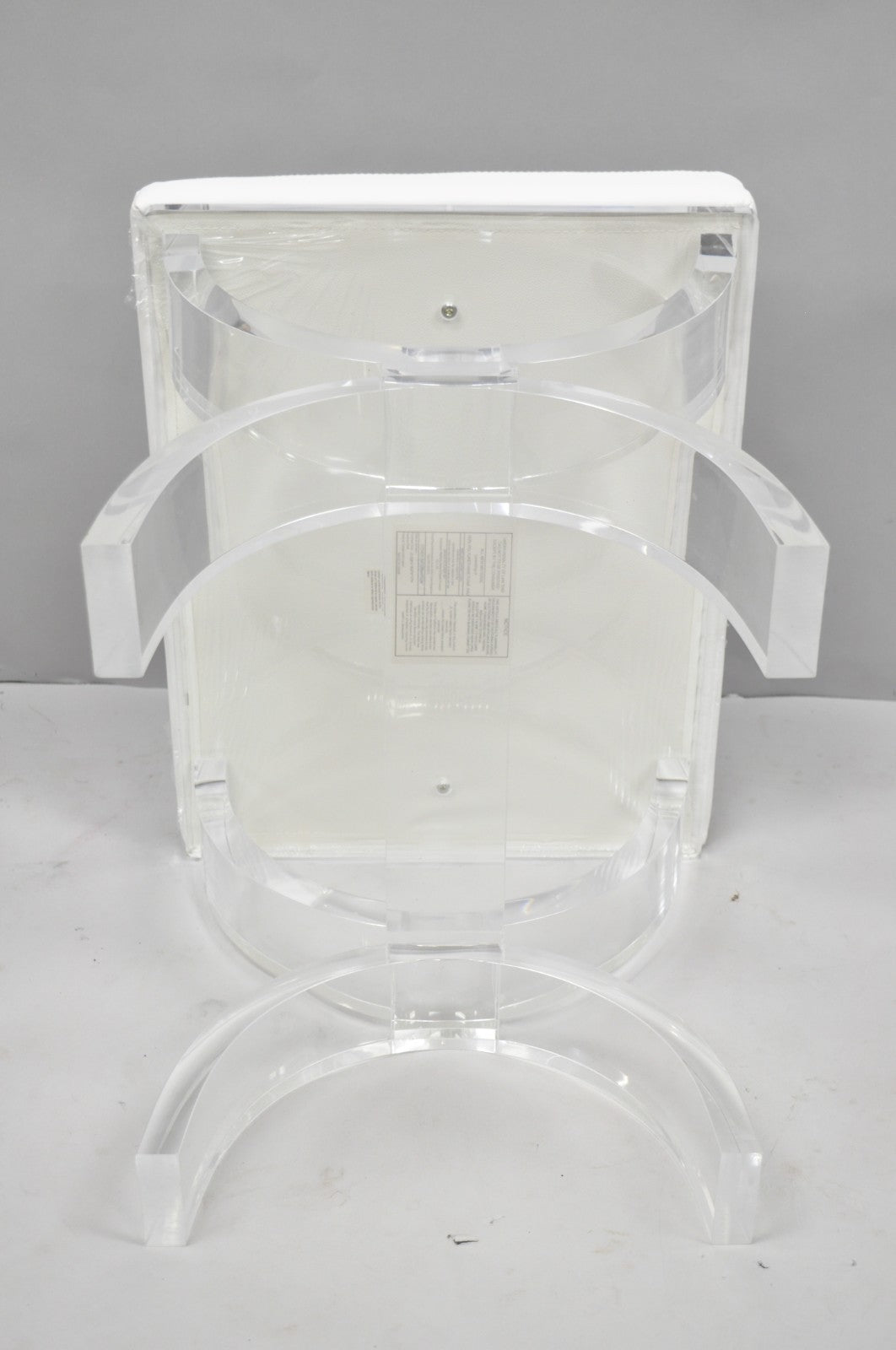 Contemporary Modern Lucite Acrylic X-Form White Vanity Bench Stool Seat