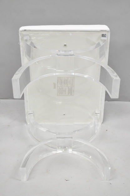 Contemporary Modern Lucite Acrylic X-Form White Vanity Bench Stool Seat