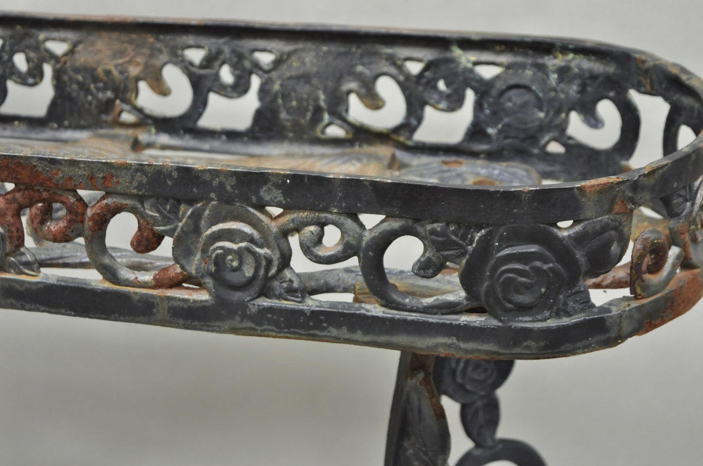 Vintage French Art Nouveau Style Heavy Wrought Iron Garden Planter Plant Stand