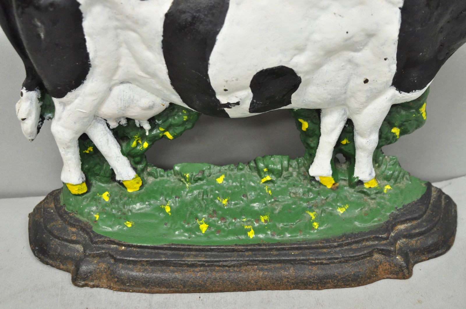 Antique Black and White Dairy Cow Cast Iron Painted Large Figural Door Stop